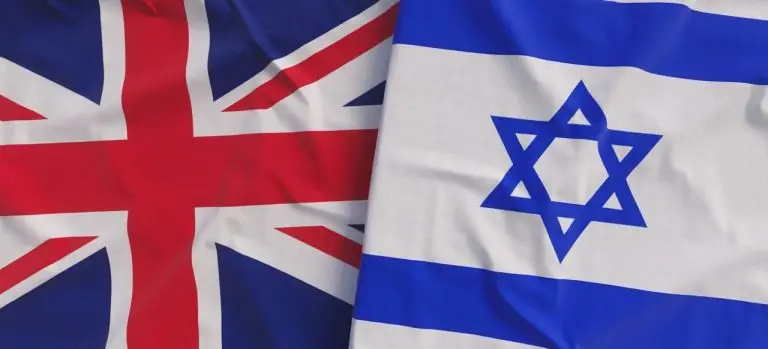 Flags,Of,The,United,Kingdom,And,Israel.,Linen,Flags,Close-up