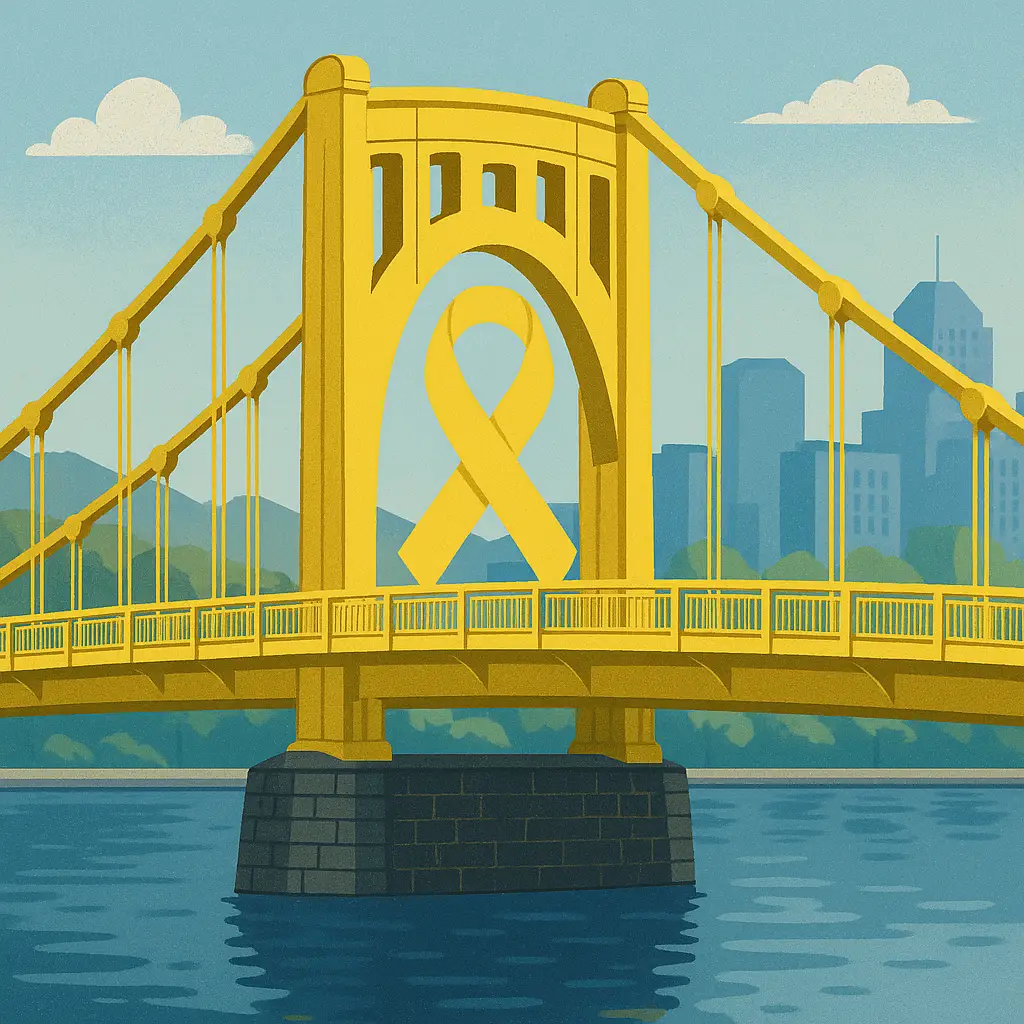 Pittsburgh yellow bridge and ribbon-1x1 - StandWithUs