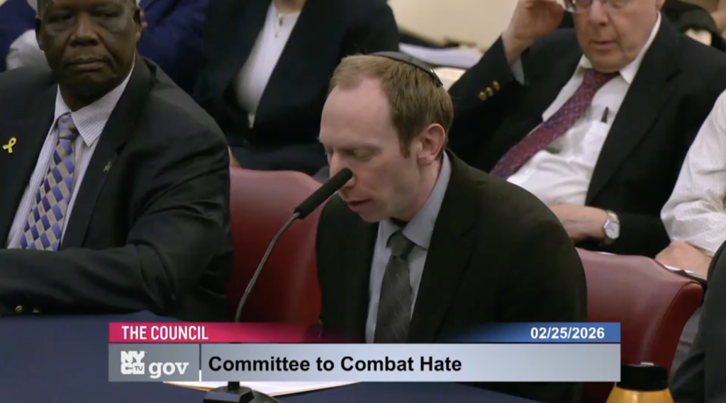 Avi Posnick Northeast Director for StandWithUs Testifies At NYC Council Committee to Combat Hate Hearing
