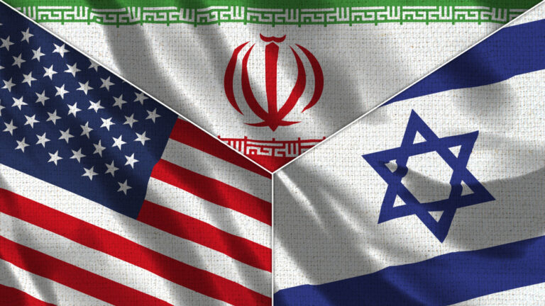 IranAndIsraelAndUsaRealisticThreeFlagsTogether