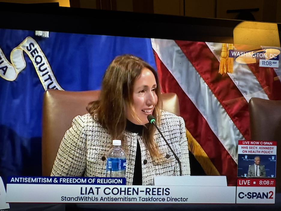 Liat Cohen-Reeis, Director of the Antisemitism Task Force at StandWithUs San Diego, speaking to the Department of Justice’s Religious Liberty Commission